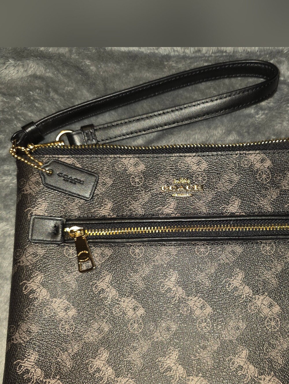 Coach Signature Horse & Carriage Black Wristlet